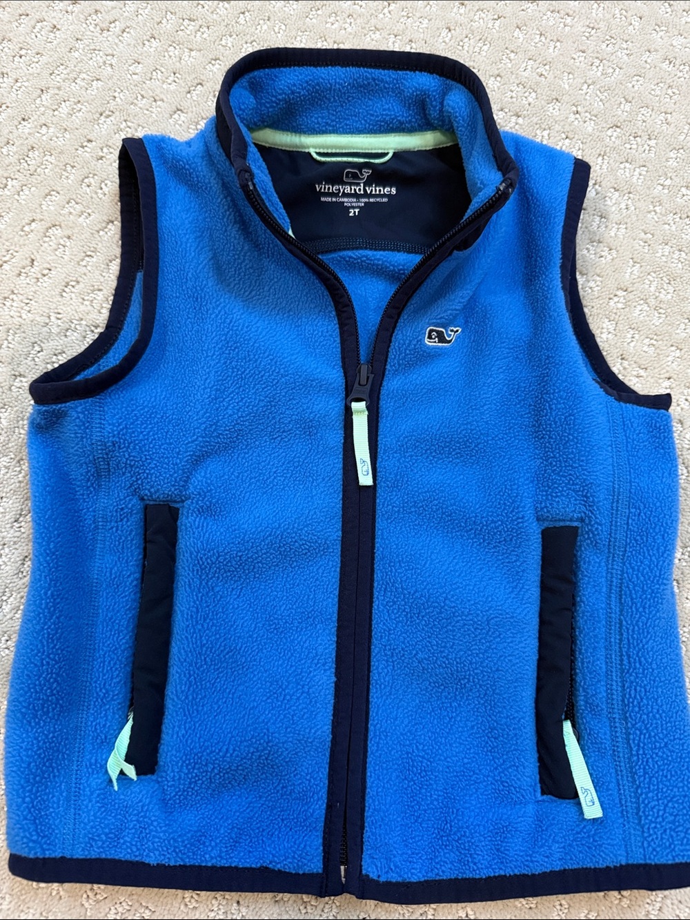 Vineyard Vines Bright Blue Fleece Vest with Navy Trim